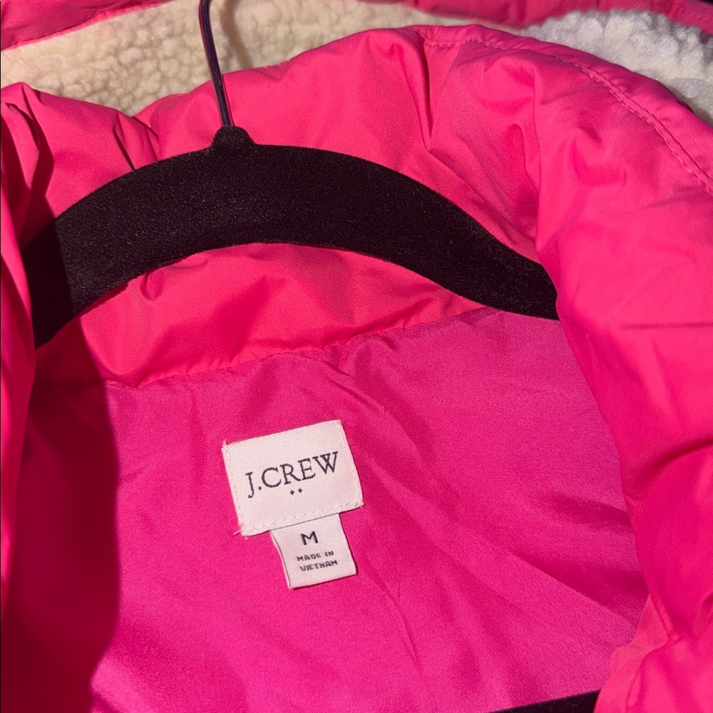 New J. Crew Pink Sherpa Hooded Puffer Jacket - Picture 3 of 9